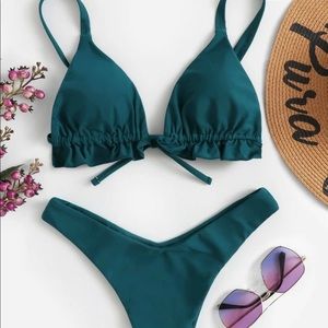 Teal Frill Hem Bikini